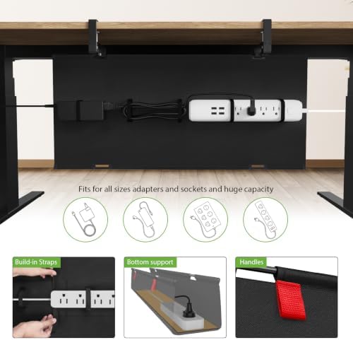 KEEGH No Drill Fabric Under Desk Cable Management Tray 28 in,Black