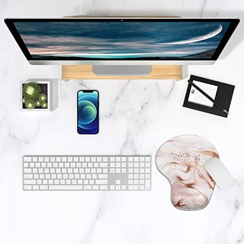 ITNRSIIET Ergonomic Mouse Pad with Gel Wrist Support Wrist Rest Smooth Surface Non-Slip PU Base Comfortable Office Supplies Pain Relief, 9.5 x 8 inches, Rose Gold Marbling