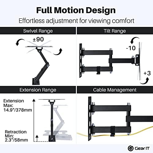 GEARit TV Wall Mount/Monitor (TVs 23 to 43 inch) Up to 66lbs - Full Motion Swivel, Tilt, Articulating Arm, Vesa 75 100 200
