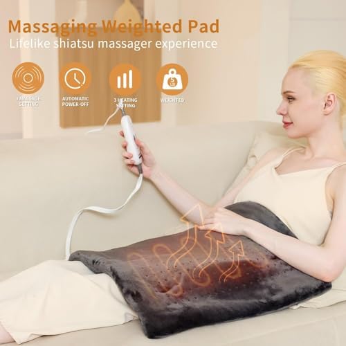 SAROO Massaging Weighted Heating Pad for Back Pain Relief,20"*24",Dark Grey