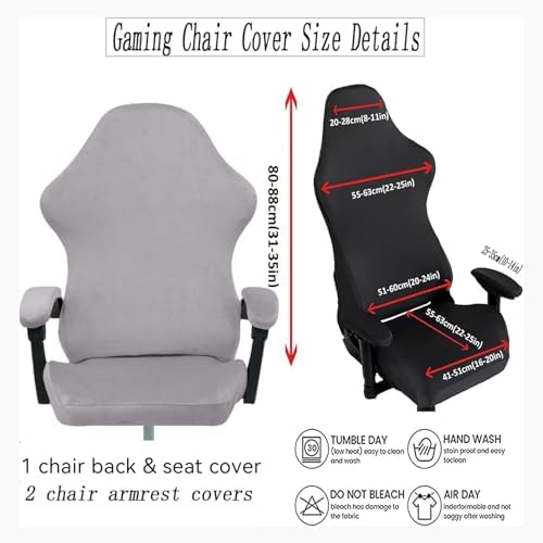 Gaming Chair Cover Set with Armrest Covers, Velvet Stretch Slipcover 1-Piece Form Fit Cover & Chair Armres Covers Included（no Chair） (Smoky Gray)