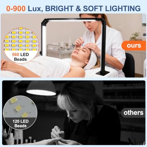 Desk Lamp for Nails, Dual Lighting Mode LED Table Lamp,Foldable LED Nail Desk Light, Shadow-Free Arch Nail Tech Light for Manicure Salon, 3 Color Modes, Stepless Brightness, Black