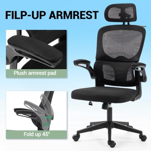 Ergonomic Office Chair with Flip-up Arms & Coat Hanger, Black