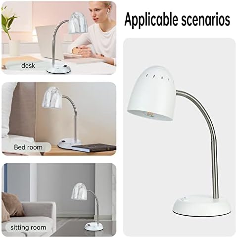 Eye-Caring Table Lamp of Simple Designs Home E26 Led Screw Basic Metal Desk Lamp with Flexible Gooseneck Hose Neck Study Lamp for Bedroom Office Living Room Convenient On/Off Switch(White)