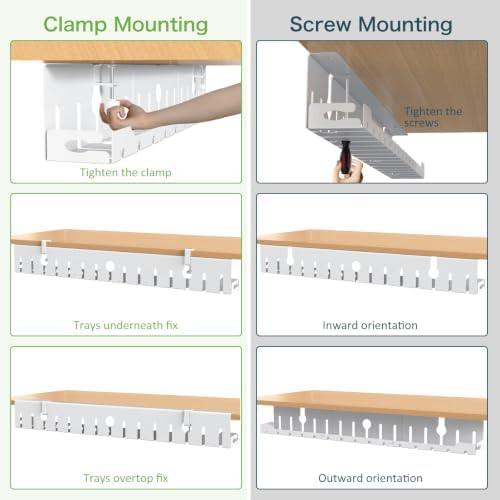 KEEGH Under Desk Cable Management Tray 48 in, Large Cord Hider, White