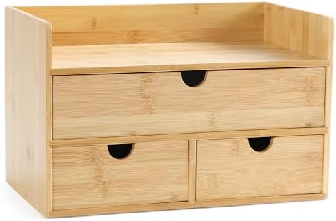 Bamboo Desk Organizer with Drawers, Desktop Storage for Office Supplies