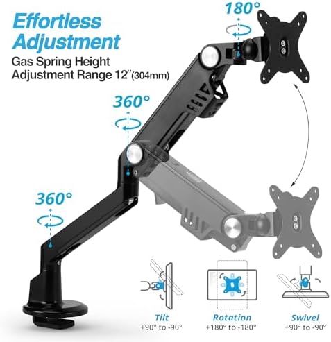 AVLT Single 13"-38" Monitor Arm Desk Mount - Black