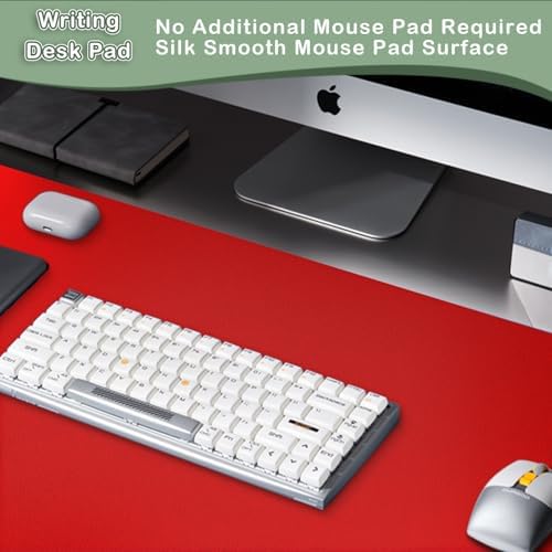 Boutilon Leather Desk Pad Protector,Non-Slip Mouse Pad,Laptop Desk Pad,Office Mouse Mat,Waterproof Leather Desk Blotter,Desk Writing Pad for Office and Home (XXL-Red,47.2"x 17")