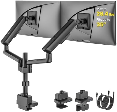 monTEK Tall Mechanical Spring Dual Monitor Arm with USB for 27 32 34 Screen
