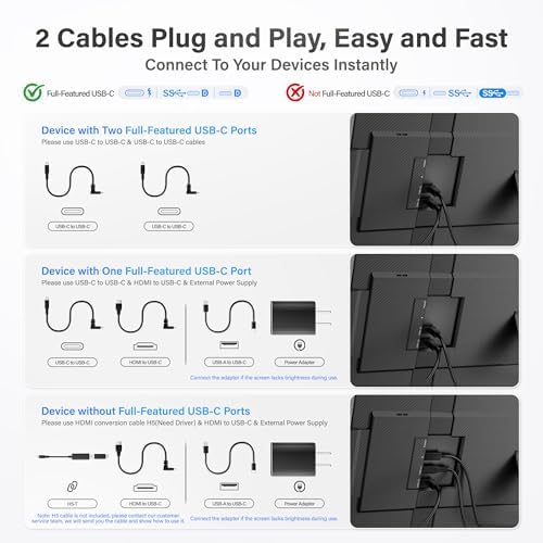 Laptop Screen Extender Monitor Portable, 15.6" FHD 1080P Triple Laptop Monitor Extender, Two Cable Plug-Play for 13-17.3" Laptop, Ultra-Thin 0.16" Laptop Extended Monitor for Mac/Win/Android