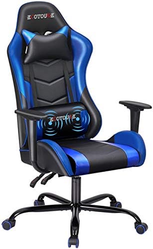 Blue PC Racing Ergonomic High Back Massage Gaming Recliner