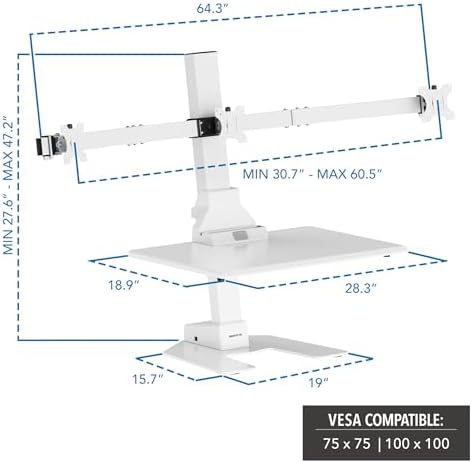 Mount-It! Triple Monitor Electric Standing Desk Converter - 3 Monitor Standing Desk is Height Adjustable, Sit-Stand Converting Desk for Home, Office Monitor Mounts Fits Screens up to 32" White
