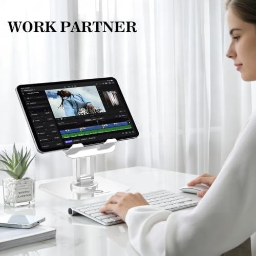 OCYCLONE iPad Stand, 360° Rotating iPad Tablet Stand Holder for Desk, White