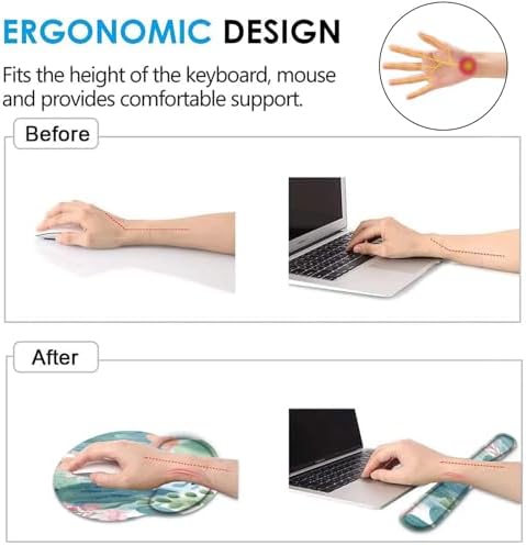 Keyboard Wrist Rest and Mouse Pad Wrist Support Set with Coaster,Ergonomic Mouse Pad,Comfortable for Easy Typing, Pain Relief,Memory Foam Keyboard Pad Set for Laptop Mac,Colorful Cactus