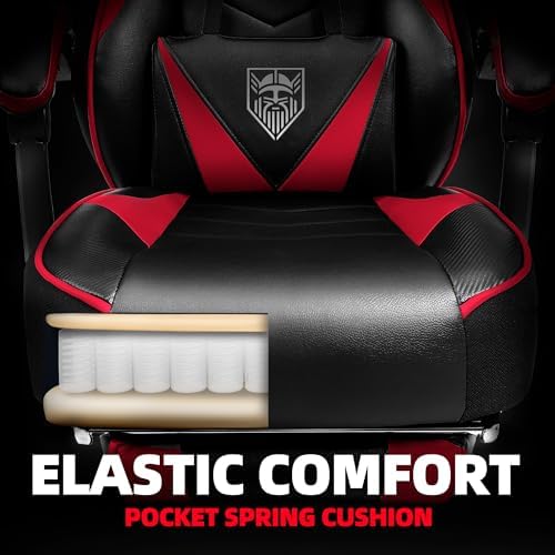 Vonesse Gaming Chair, High Back Gaming Chair with Footrest and Massage, Gaming Chairs for Adults with Pocket Spring Cushion, Big and Tall Reclining Computer Chair with Lumbar Support (Red/Black)