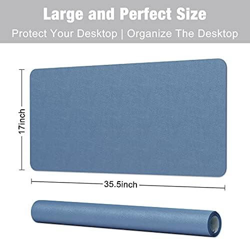 Hsurbtra Desk Pad, 35.5" x 17" PU Leather Desk Mat, XXL Extended Mouse Pad, Waterproof Desktop Blotter Protector, Non-Slip Ultra Thin Large Laptop Keyboard Writing Mat for Office Home, Dark Blue
