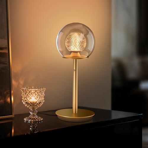 Tubicen Gold Bedside Table Lamp Plug in Dual-Globe Glass Shade