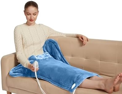 Ambershine 26"x35" XXXL King Size Neck& Shoulder& Back Heating Pad with 12 Temperature Settings& 4 Auto-Off Countdown Timers, Pain Relief for Back/Neck/Shoulder(Light Blue)