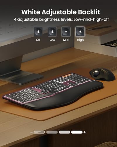 ProtoArc EK01 Plus Backlit Bluetooth Ergonomic Keyboard, Full Size, Red