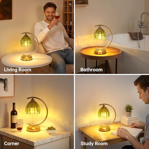 Shenmoyl Tulip Table Lamp, 5200mAh Cordless Touch Control Table Lamp with 3 Color Temps & Stepless Dimming, Rechargeable Battery Table Lamp for Living Room, Bedroom, Office, Shelf (Green Tulip)