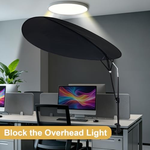 50'' Office Cubicle Desk Shade Foldable Light Shield to Block Anti-Glare Cover for Light Sensitive Professionals Adjustable Height and Rotatable Direction Cubicle Light Shade with Clamp (black)