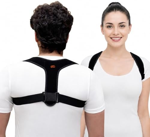 TYNOR Posture Corrector for Men & Women, Adjustable Upper Back Brace for Neck, Clavicle & Scoliosis, Breathable Hunchback & Back Corrector with Hook Loop Closure (Black, One Size), 1 Unit