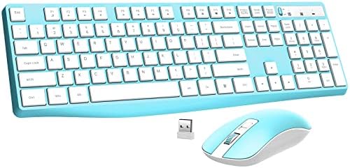 Wireless Keyboard and Mouse Combo, Lovaky 2.4G Full-Sized Ergonomic Keyboard Mouse, 3 DPI Adjustable Cordless USB Keyboard and Mouse, Quiet Click for Computer/Laptop/Windows/Mac (1 Pack, Blue)