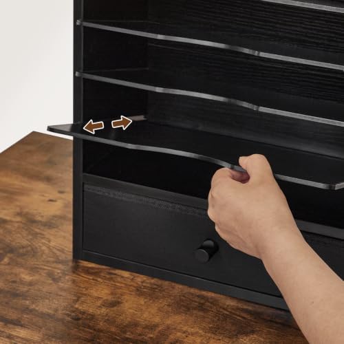 HOOBRO Wall File Organizer, Mail Organizer Wall Mounted, Wooden Literature Organizer, Construction Paper Organizer with Drawer Storage and 2 Hooks, for Office, Classroom, Home, Black BK14WF01