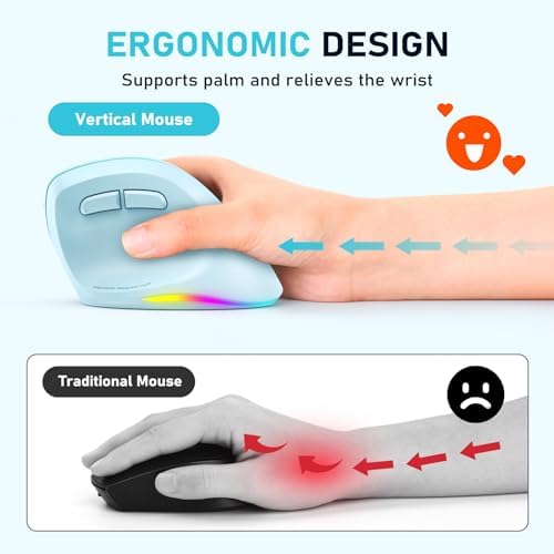 MEETION Ergonomic Wireless Vertical Mouse, Rechargeable, Blue