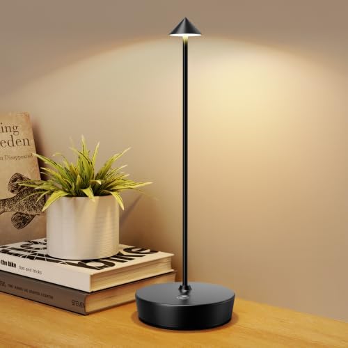 Set of 2 LED Cordless Table Lamp, Rechargeable Battery Operated Dimmable Restaurant Table Lamp, 6000mAh, Outdoor Patio Black