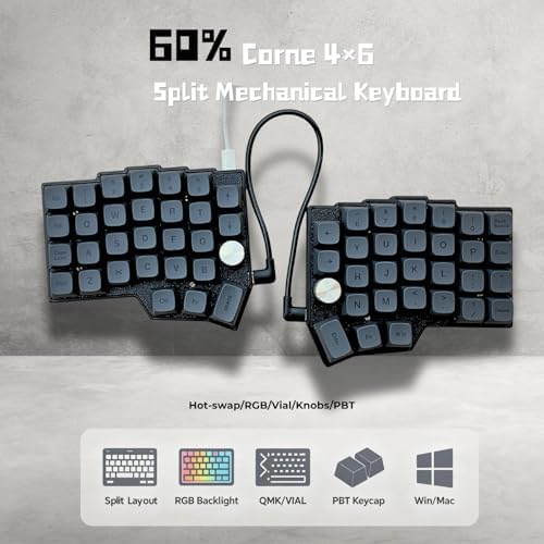 4×6 Corne Layout with knobs CORNE Wired Ergonomic Mechanical Keyboard,60% Orthol inear Layout,Hot-swappable,RGB,Vial remapping Support,pre-lubed Linear switches (Silent Switch)