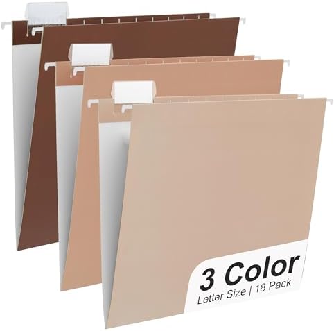 Y YOMA 18 Pack Gradient Hanging File Folders Letter Size Decorative Hanging Folder Pretty File Folder Organizer for Filing Cabinet Office Home with 1/5-Cut Adjustable Tabs, Coco Mocha