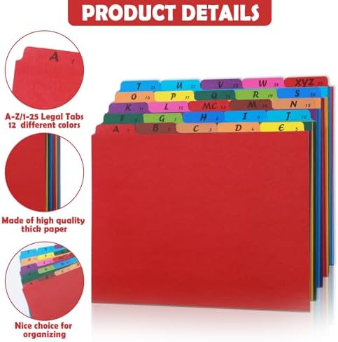 2 Set 50 Alphabet File Dividers A-Z Top Tab File Guides Letter Size 1/5 Cut Tab Manila Alphabetical File Organizer File Cabinet Dividers for Work Office Home School and Desk Organizer (Colorful)