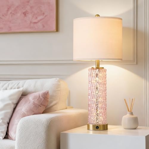 Oneach 27.75" Pink Table Lamps Set of 2 with Glass Nightlight for Bedside