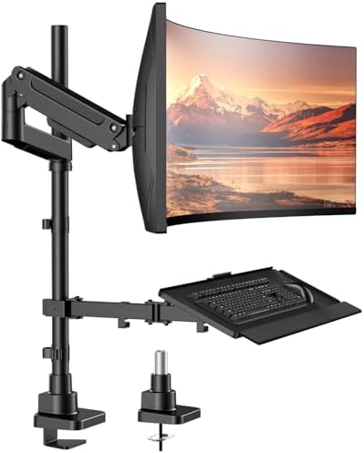 Heavy-Duty Monitor Arm with Keyboard Tray for 49" Screen,Hold up to 44.4lbs