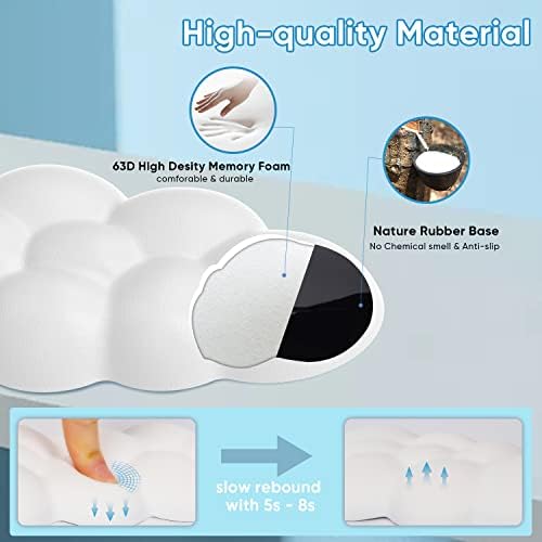 Cloud Wrist Rest Keyboard, White Cloud Palm Rest with PU Leather Memory Foam Cute Keyboard Rest for Wrist Support and Arm Rest, Desk Cloud Wrist Pad for PC Gaming/Hand Cushion/Computer/Office