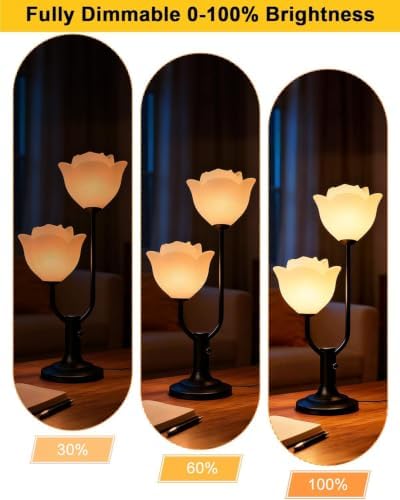 Lightdot Black Flower Table Lamp Dimmable Floral Modern Nightstand Lamp
