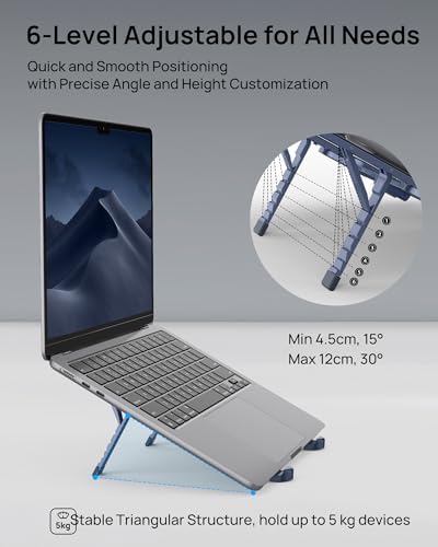 SODI Ultra Compact Foldable Laptop Stand - Portable Laptop Holder for Desk & Travel Use, Adjustable, Ergonomic Aluminum Computer Holder for MacBook, Tablet 10-16" (Blue, Bi-Fold)