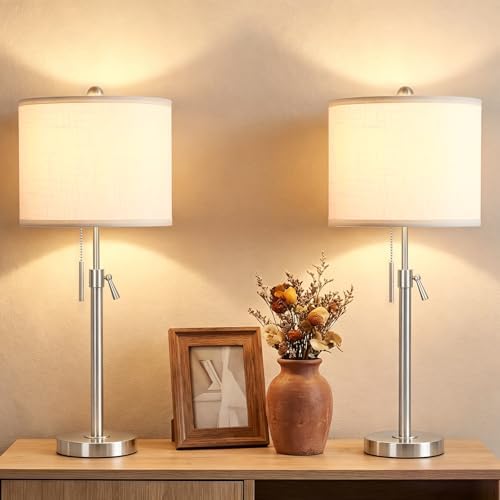 Qingmiao Table Lamps Set of 2, 22" to 30" Adjustable Nightstand Lamps for Bedroom, Dimmable End Table Lamps for Living Room Console Entry Farmhouse Home Decor, New House Warming Gifts