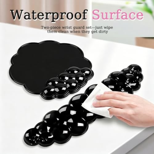 Gel Wrist Rest and Cloud Mouse Pad, for Keyboards and Mice - Ergonomic Pink Keyboard Wrist Rest Set, Relieves Pain from Typing/Computer/Laptop/Gaming/Home/Office Black