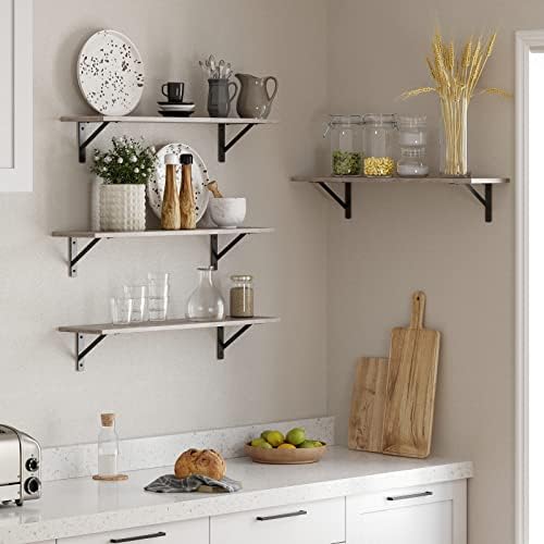 DINZI LVJ Long Wall Shelves, 31.5" Wall Mounted Shelves with Metal Brackets