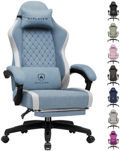 GTPLAYER Gaming Chair, Ergonomic Computer Chair with Footrest and Lumbar Support, High Back Recliner Chair 350lbs, Height Adjustable for Home Office, Light Blue