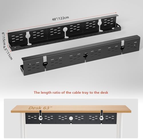 Univivi Under Desk Cable Management Tray, Cable Management, 48 inch, Black