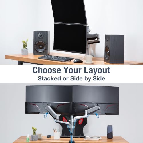 AVLT Dual Stacked Monitor Arm Desk Mount for 13-27" Screens - Silver