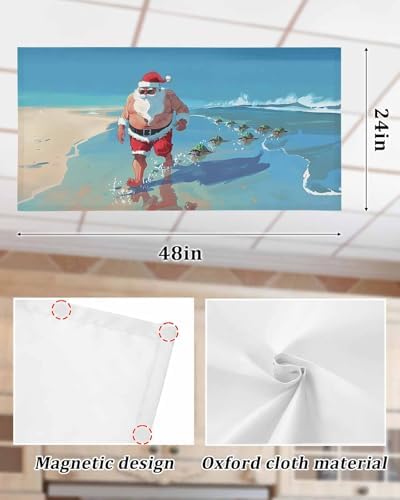Beach Christmas Magnetic Fluorescent Light Covers for Ceiling Lights 2 x 4 Feet,Coastal Ocean Turtle Santa Claus Blue Office Classroom Kitchen Drop Ceiling Light Covers Filters Shade Panel 3 Packs