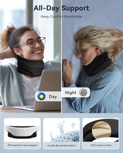 Neck Brace Cervical Collar - Neck Support Brace for Sleeping, Soft Foam Wraps Keep Vertebrae Stable and Aligned for Relief of Cervical Spine Pressure Black Medium(12.6-15.8 Inch)