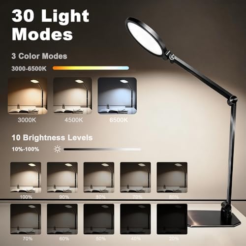 NS Pro LED Desk Lamp with Remote Control, Eye-Caring CRI95+ Dimmable Light, 3000K–6000K Adjustable Color Temperature, Flexible Clamp or Base Mount, for Home Office, Reading Study & Zoom, 2Pack