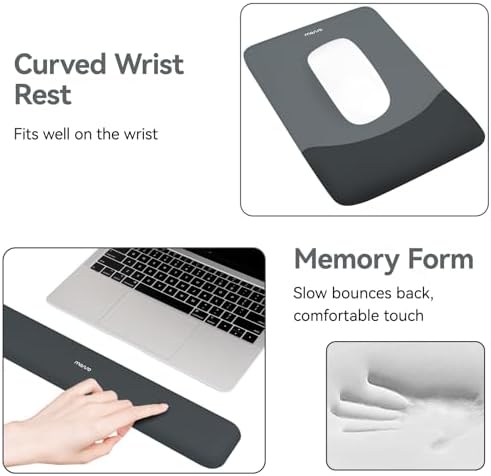 MOSISO Ergonomic Keyboard & Mouse Pad Wrist Rest Set, Slate Gray