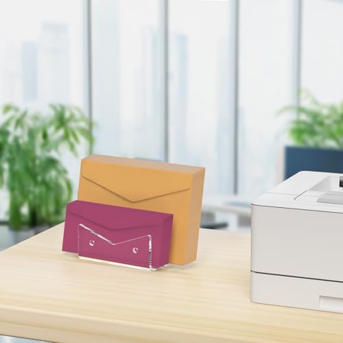 Mail Organizer Envelope Holder - 2 Compartments Clear Acrylic Mail Holder Countertop Vertical Desk Organizer Small File Bill Document Notebook Letter Sorter for Home School Office Supplies
