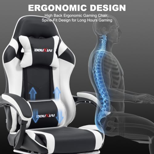 Ergonomic Gaming Chair with Footrest,Video Gaming Chair for Adults,White